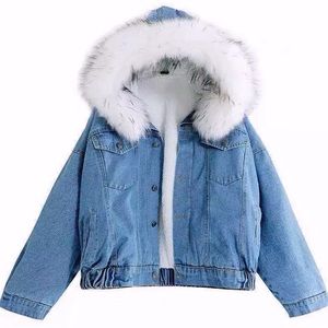 Denim Jean Jacket with Fur Hood